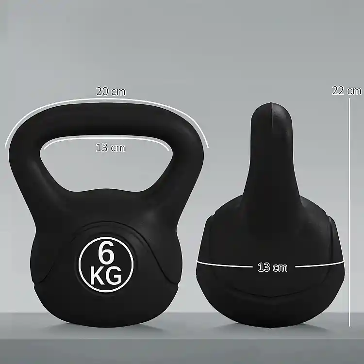 HOMCOM Kettlebell 6kg από Πλαστικό και Άμμο με Επίπεδη Βάση και Λαβή 20x13x22 cm Μαύρο A91-076V05BK