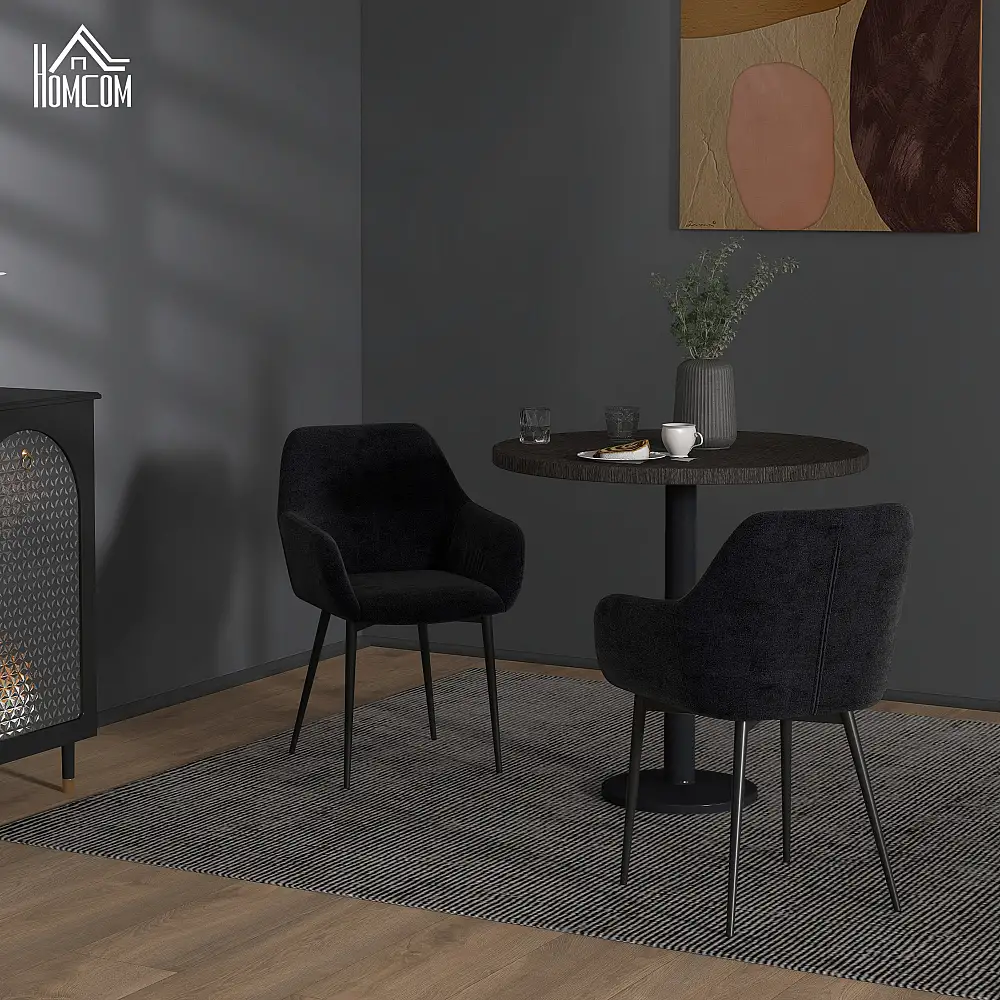 HOMCOM Σετ 2 Καρέκλες για Μοντέρνα Τραπεζαρία με Μπράτσα Καπιτονέ Κάθισμα και Ατσάλινα Πόδια 54x57x80cm Μαύρο 835-771V00BK