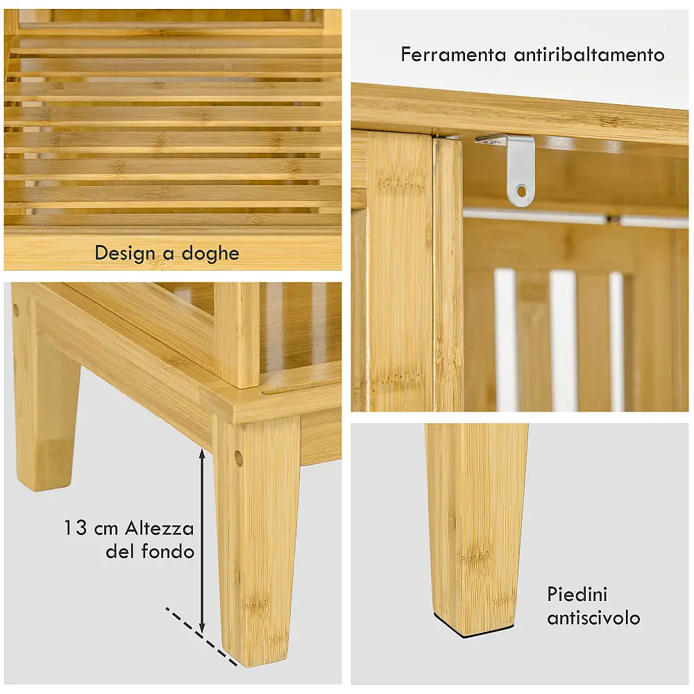 HOMCOM Ανοιχτή Ντουλάπα από Μπαμπού με 2 Συρόμενες Πόρτες Ανοιχτά Ράφια και Κρεμάστρα 145x35x165cm 831-787V00ND