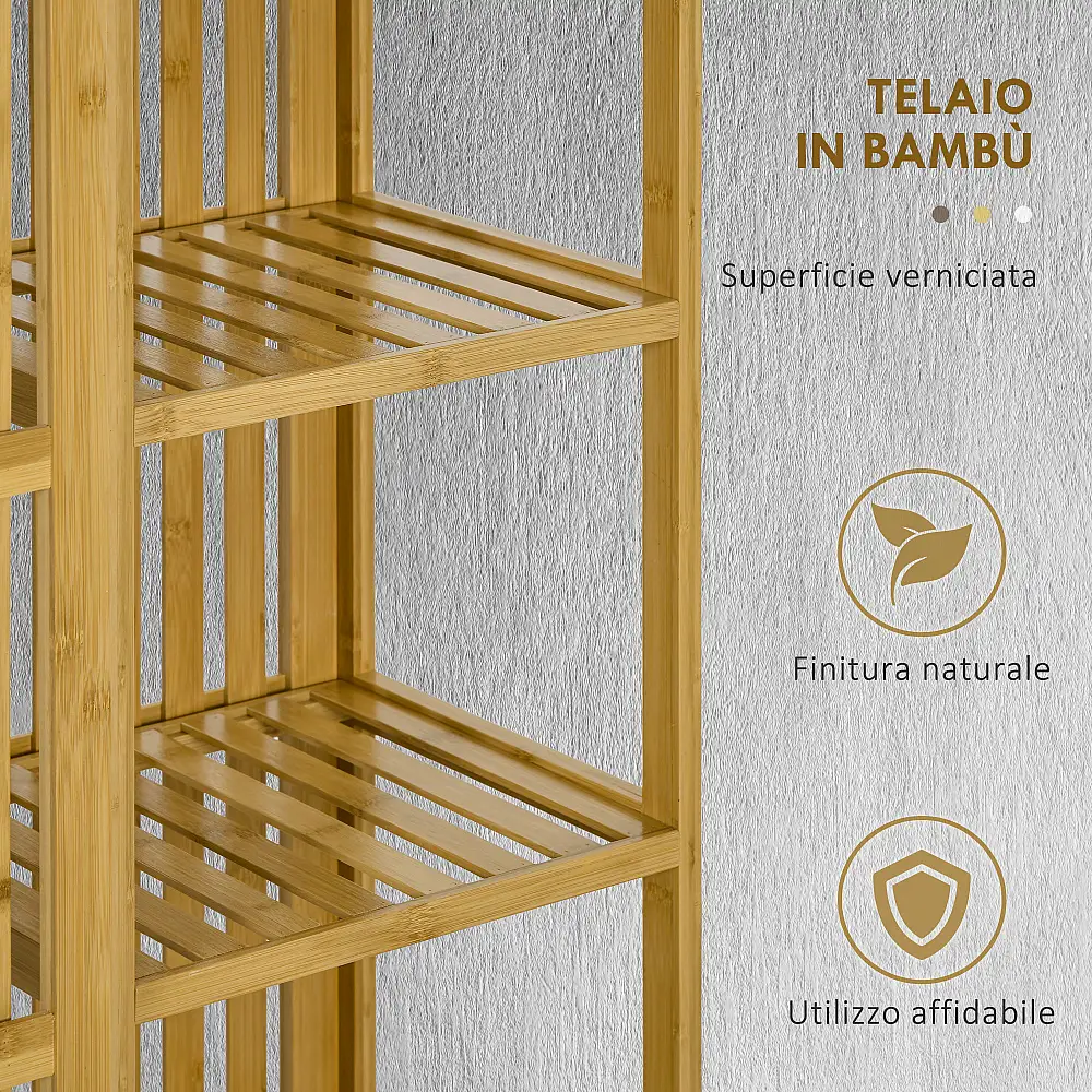 HOMCOM Ανοιχτή Ντουλάπα από Μπαμπού με 2 Συρόμενες Πόρτες Ανοιχτά Ράφια και Κρεμάστρα 145x35x165cm 831-787V00ND