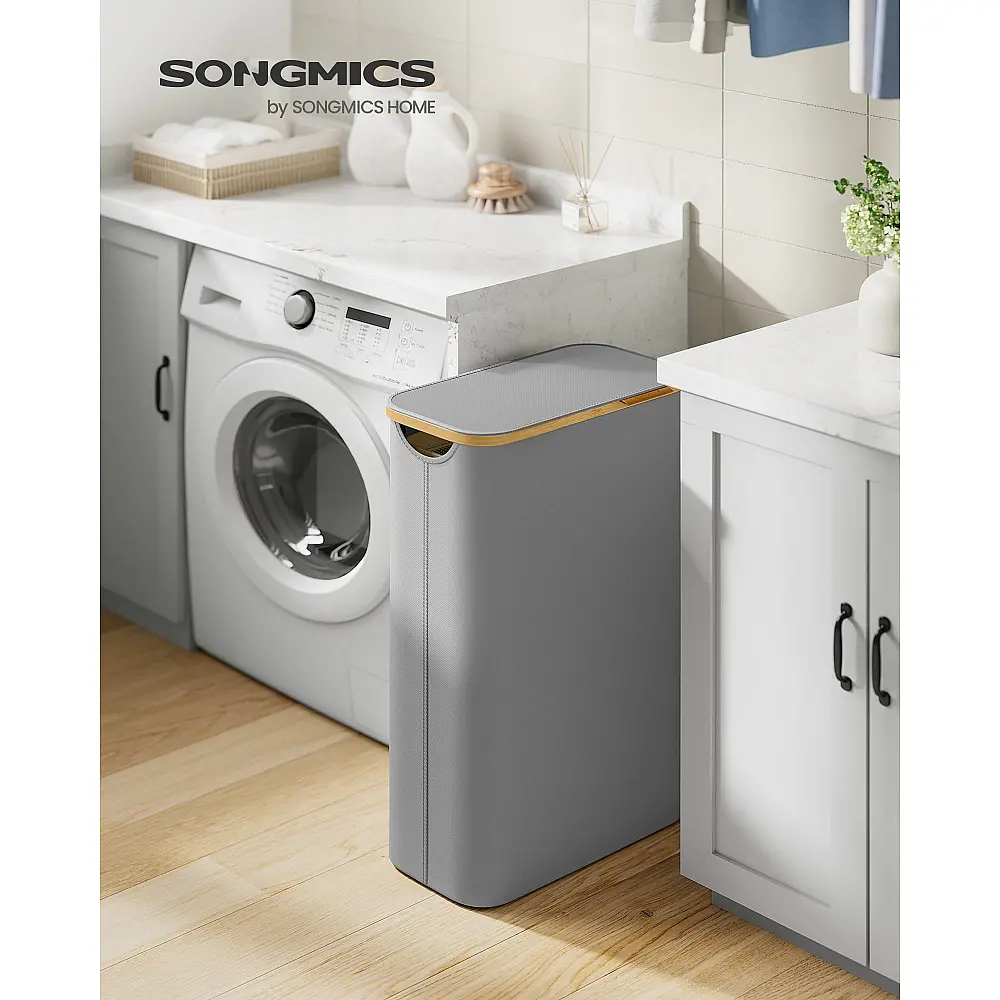 SONGMICS Καλάθι Απλύτων με Καπάκι 65L για Εξοικονόμηση Χώρου 42 x 22.5 x 70.5 cm, Γκρι LCB506G01