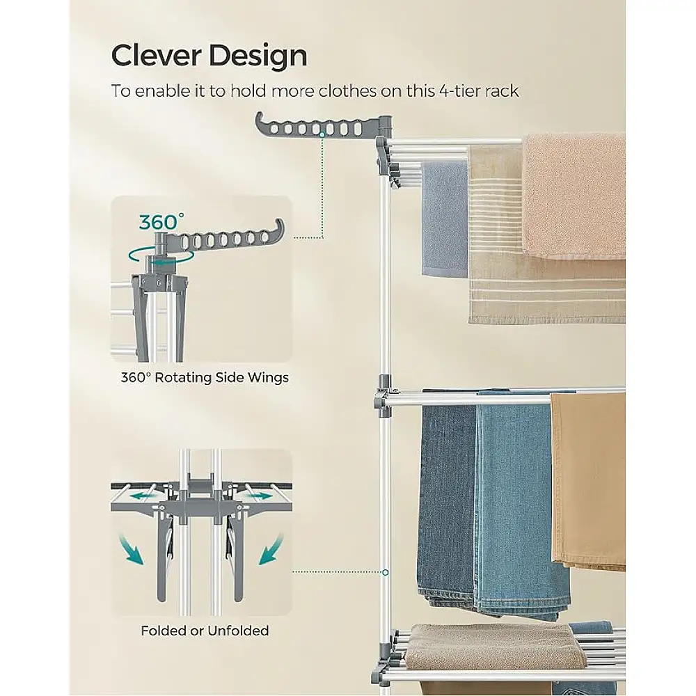 Πτυσσόμενη Απλώστρα Ρούχων 4 Επιπέδων 64 x 126 x 172 cm Χρώματος Λευκό SONGMICS LLR701W01V1