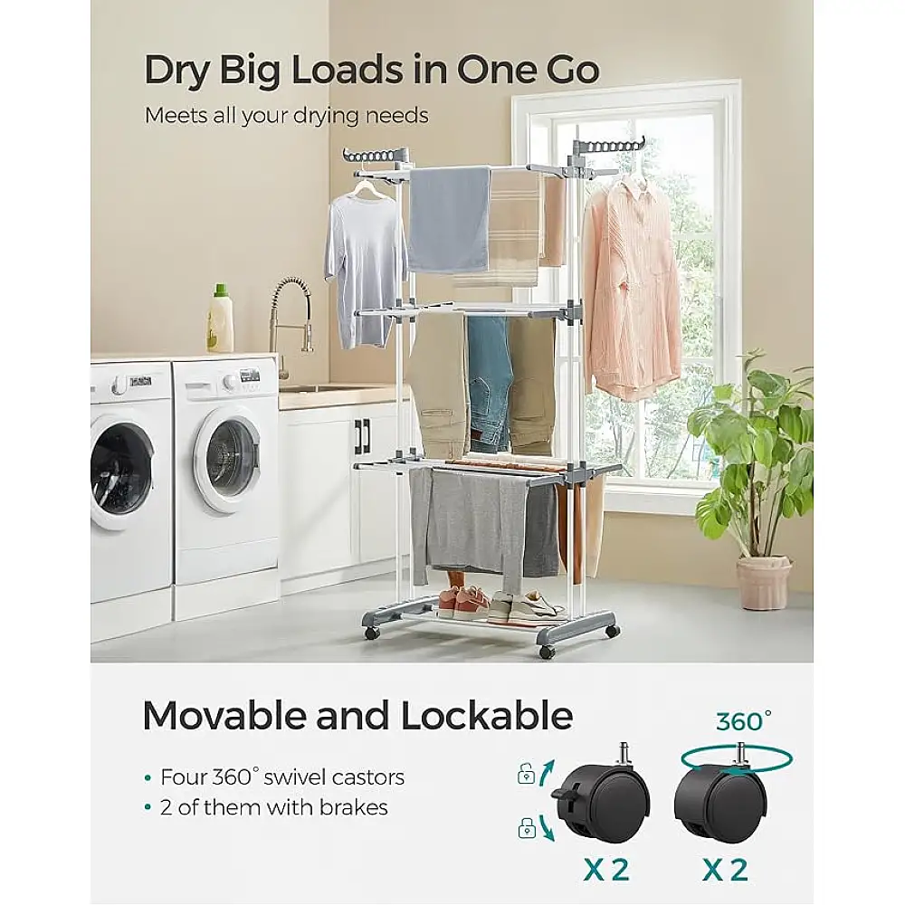 Πτυσσόμενη Απλώστρα Ρούχων 4 Επιπέδων 64 x 126 x 172 cm Χρώματος Λευκό SONGMICS LLR701W01V1