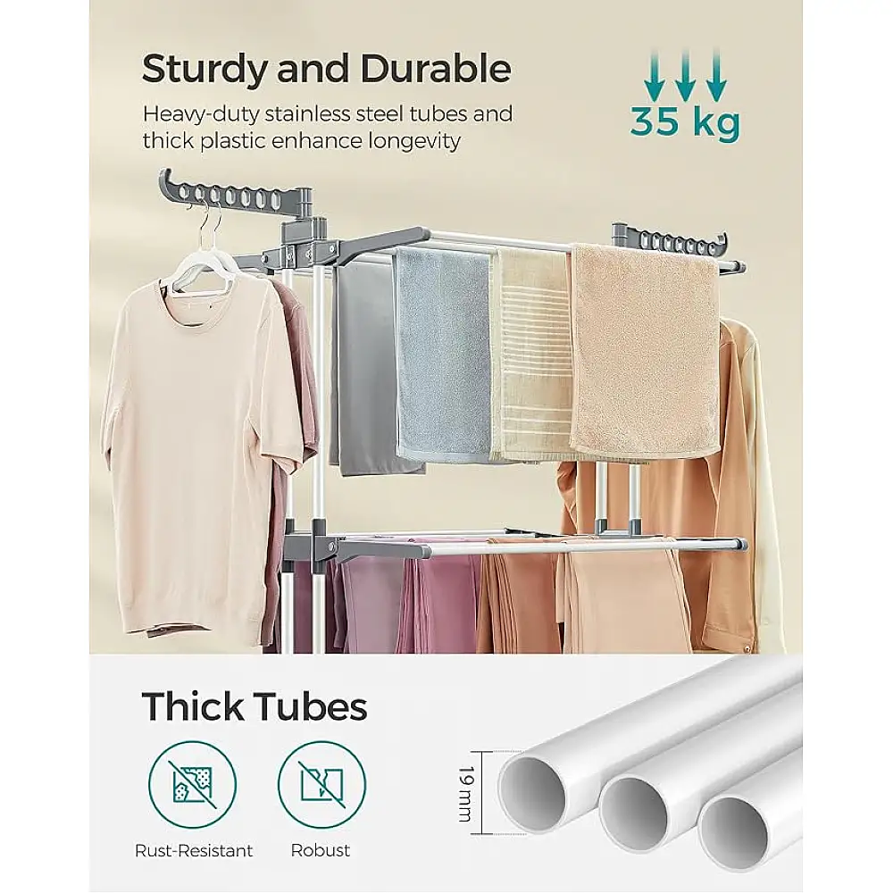 Πτυσσόμενη Απλώστρα Ρούχων 4 Επιπέδων 64 x 126 x 172 cm Χρώματος Λευκό SONGMICS LLR701W01V1