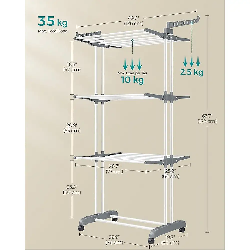 Πτυσσόμενη Απλώστρα Ρούχων 4 Επιπέδων 64 x 126 x 172 cm Χρώματος Λευκό SONGMICS LLR701W01V1