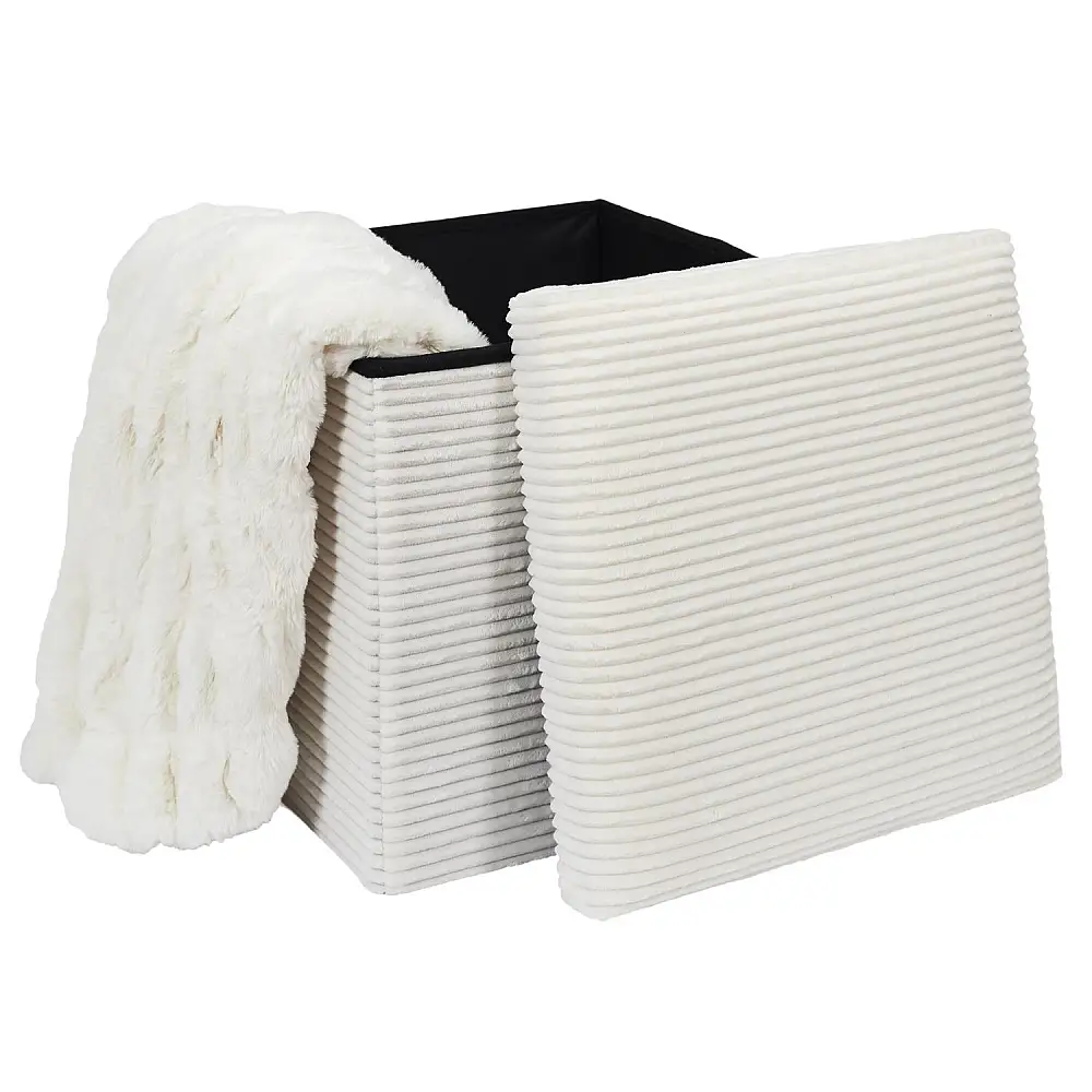 Πτυσσόμενο Σκαμπό με Αποθηκευτικό Χώρο Μπεζ 38 x 38 x 38 cm Home Deco Factory HD0276