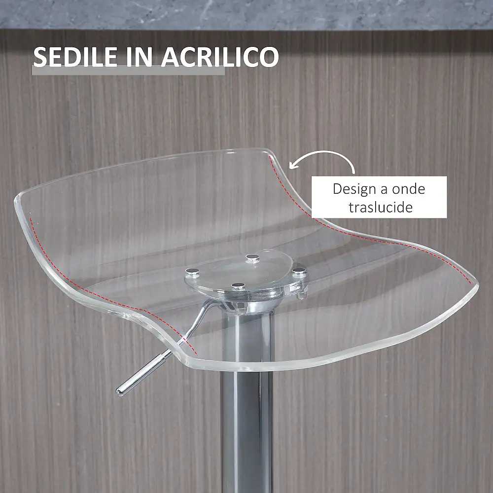 HOMCOM  Σετ 2 Σκαμπό Μπαρ με Ρυθμιζόμενο Ύψος, Περιστρεφόμενο Κάθισμα και Υποπόδιο, Μέταλλο και Ακρυλικό, Διαφανές  835-622