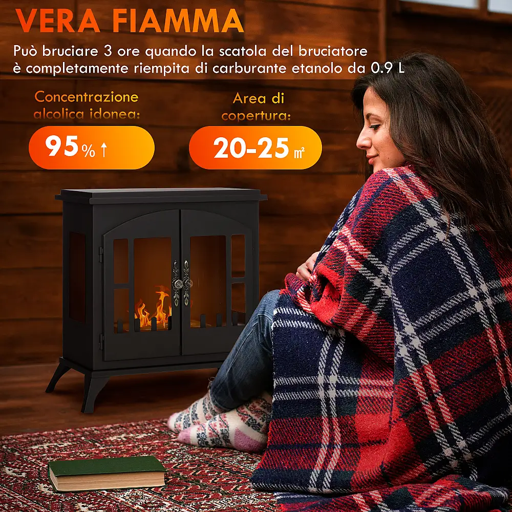 HOMCOM Τζάκι Βιοαιθανόλης από Ανοξείδωτο Ατσάλι με Καυστήρα 0.9L για 3 Ώρες Διάρκειας, 55x31x55cm, Μαύρο  820-361V00BK