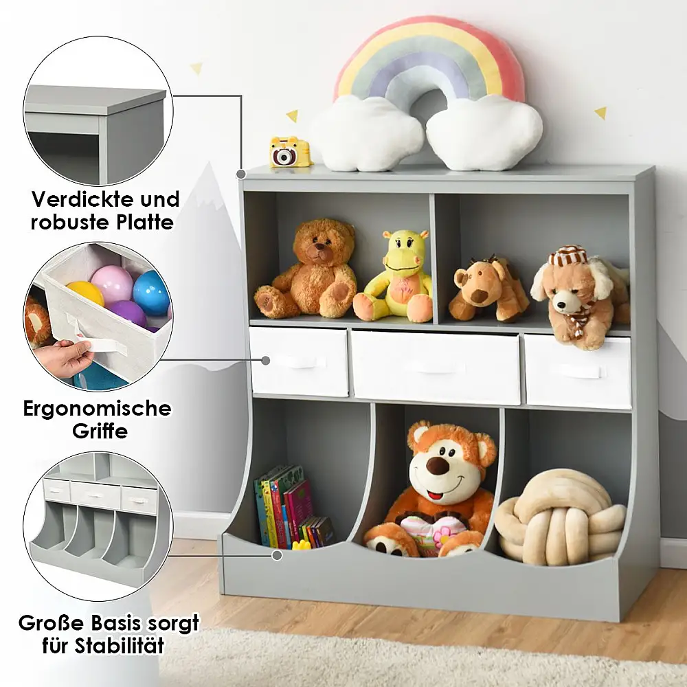 Παιδική Ραφιέρα για Παιχνίδια με 5 Ράφια & 3 Συρτάρια Γκρι Costway HW64191GR