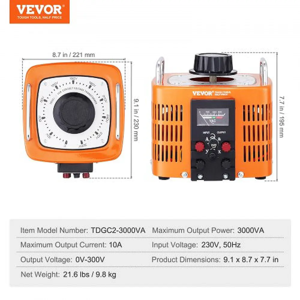 VEVOR Μετασχηματιστής Ρυθμιστής Τάσης 3000VA 10A 0-300V AC KBBYQZZBS300V4UUVV7 VEVOR Μετασχηματιστής Ρυθμιστής Τάσης 3000VA 10A 0-300V AC KBBYQZZBS300V4UUVV7