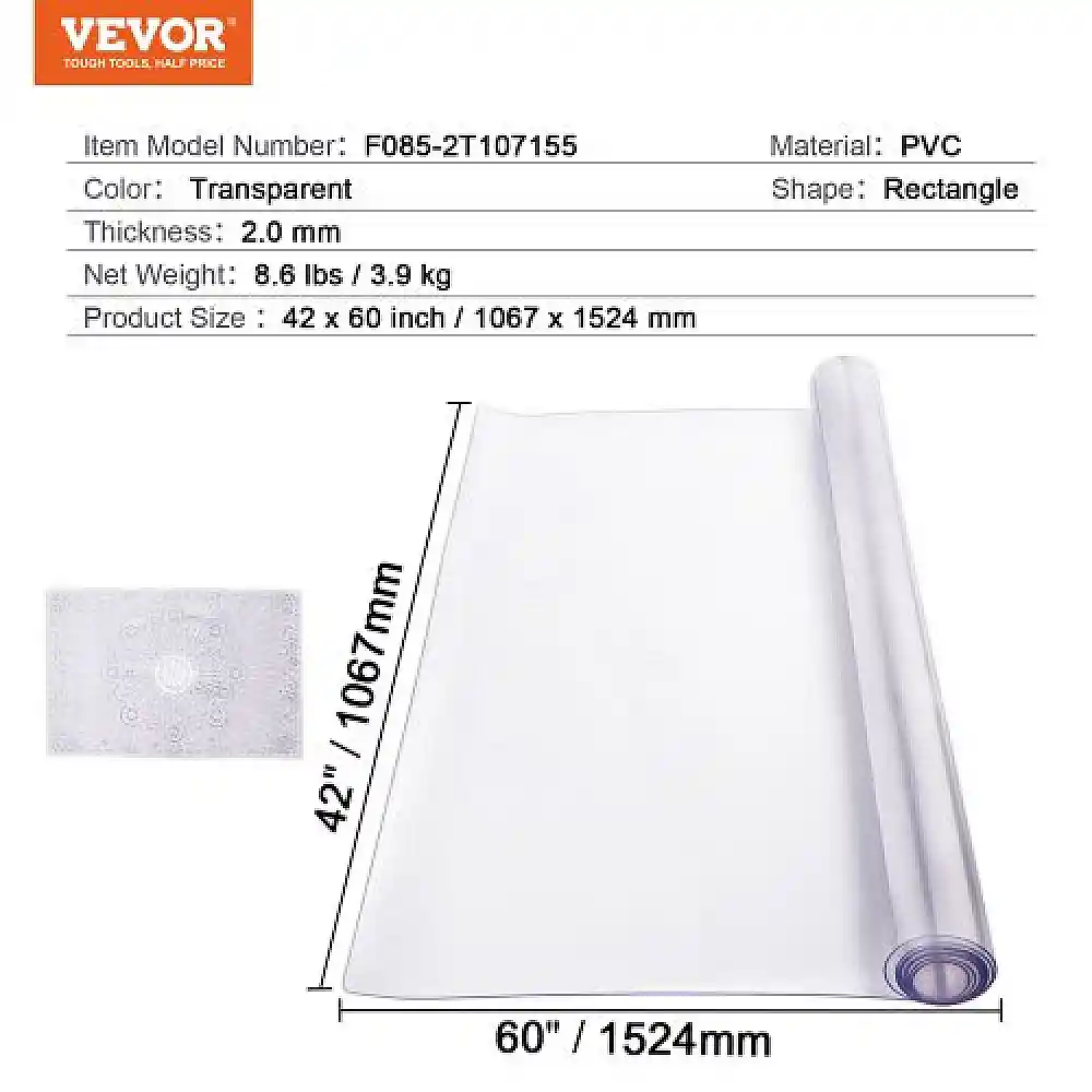 Διαφανές Προστατευτικό Τραπεζιού VEVOR 42x60 εκ. 2.0mm  ZFXPVCZB42X6Q83CQV0
