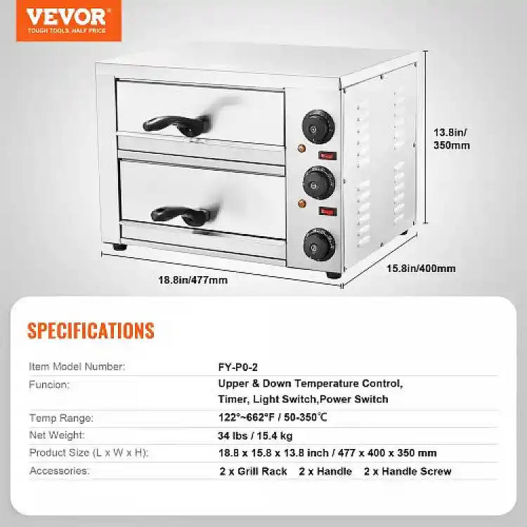 Ηλεκτρικός Φούρνος Πίτσας VEVOR 12" με Ρυθμιζόμενη Θερμοκρασία και Χρονοδιακόπτη  CLMDRPSLSCSXXHD6UV2