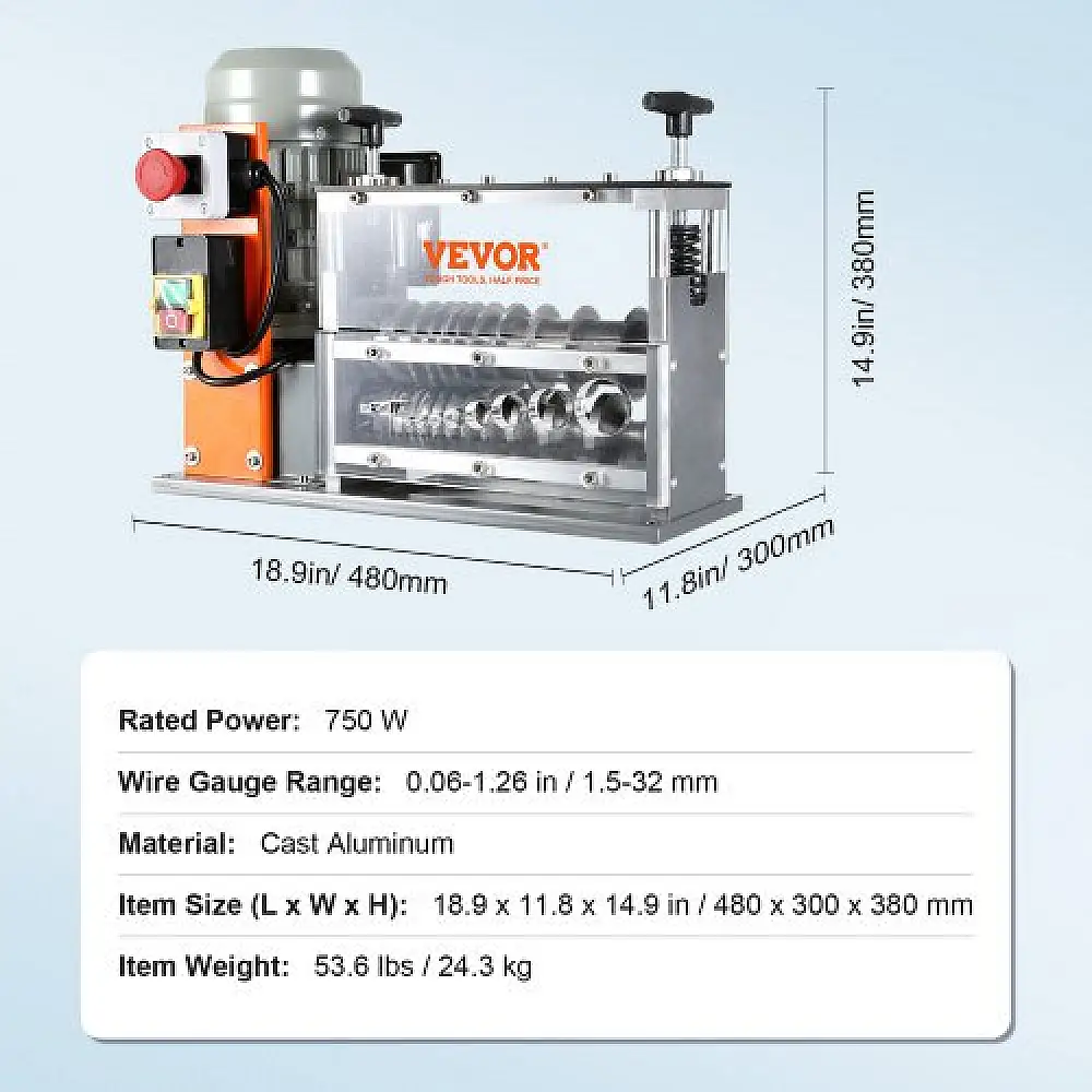 Αυτόματη Μηχανή Απογύμνωσης Καλωδίων VEVOR, 750 W, 10 Κανάλια  B750W101538MMFDI9V2