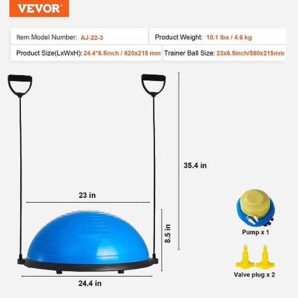 VEVOR 23" Μισή Μπάλα Ισορροπίας με Λάστιχα Αντίστασης  PHXLQ58CMBWLDQO03V0