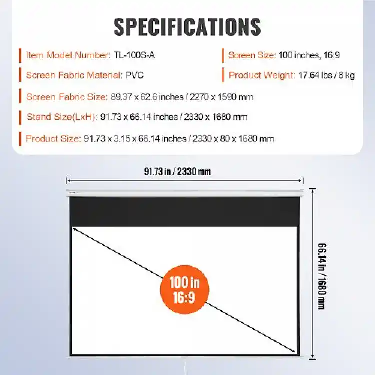 Οθόνη Προβολής VEVOR 100" 16:9 4K HD Αναδιπλούμενη  TYPM20SDSJ106BD6YV0