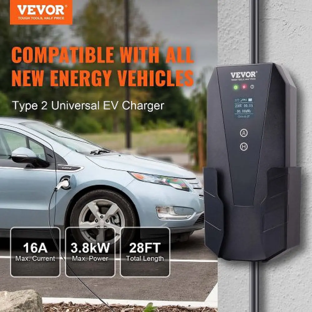 Φορητός Φορτιστής EV VEVOR Type 2, 16A 3.7kW, 28ft, IP66  OGBXCDQDXPMD3A8MZV2