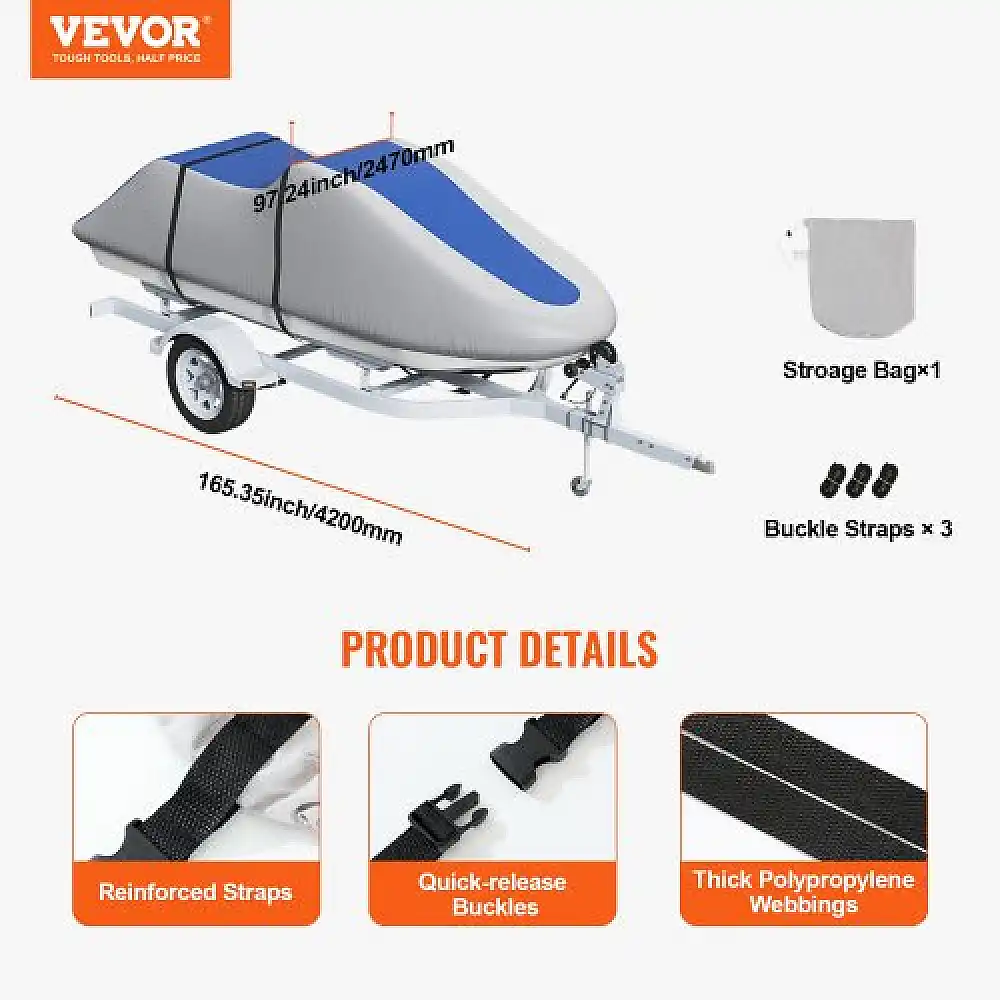 Κάλυμμα Jet Ski VEVOR, Αδιάβροχο 600D, Γκρι+Μπλε  MTTZ600D1261S5O7FV0