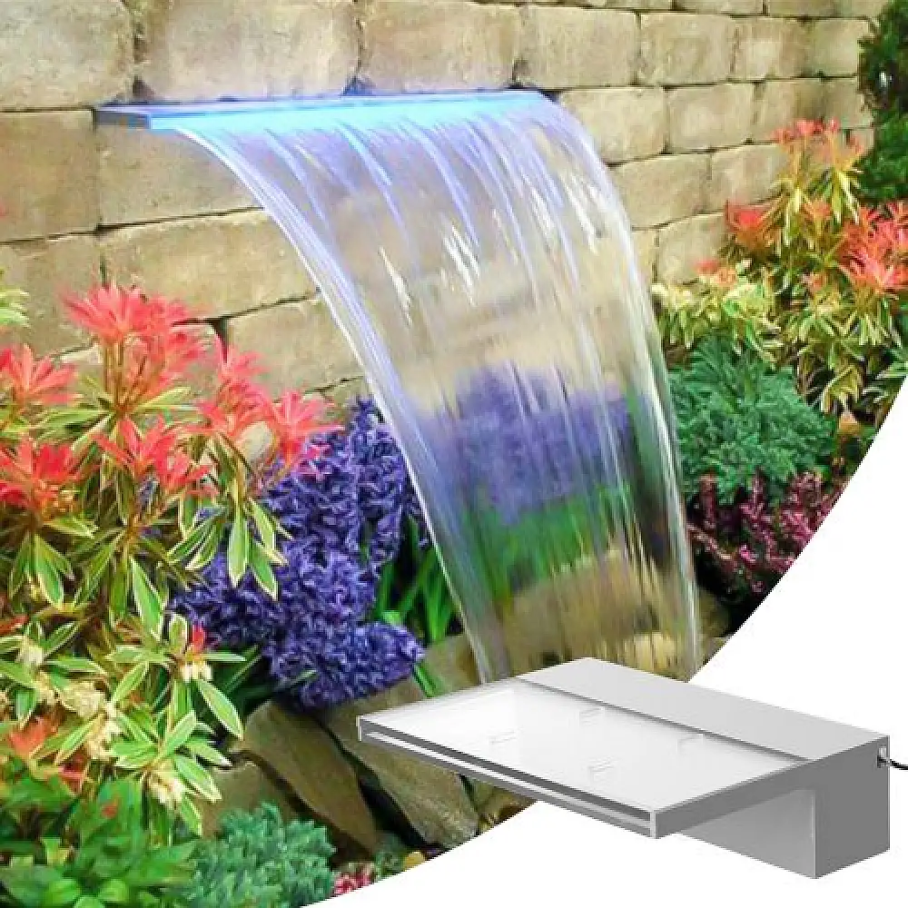 VEVOR Καταρράκτης Πισίνας με LED Φωτισμό 30x8x20cm, Ακρυλικός Καταρράκτης για Κήπο, Πισίνα, Πλατείες  SLPBPQAW300LG0001V2