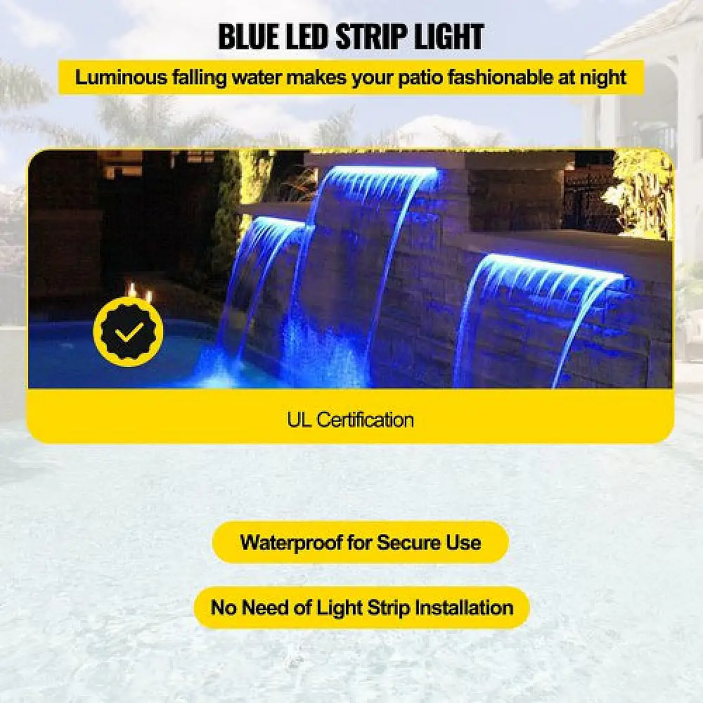 VEVOR Καταρράκτης Πισίνας με LED Φωτισμό 30x8x20cm, Ακρυλικός Καταρράκτης για Κήπο, Πισίνα, Πλατείες  SLPBPQAW300LG0001V2