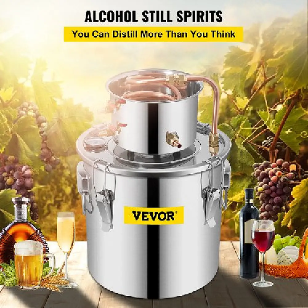 VEVOR Αποστακτήρας 12L Ανοξείδωτος με Χάλκινο Σωλήνα και Θερμόμετρο για Σπιτική Παρασκευή Ποτών Ασημί  ZLSJ3GALZLQ000001V0