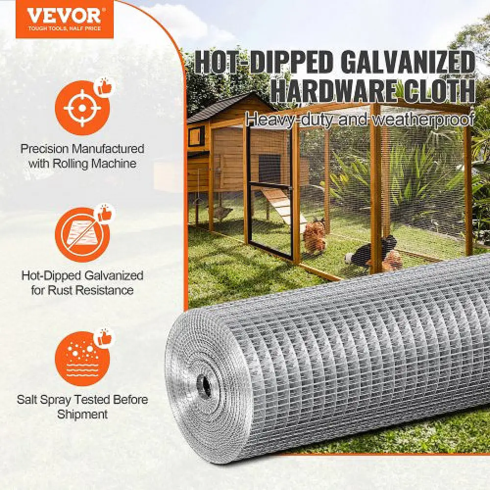 VEVOR Πλέγμα Σύρματος 1/2", 24"x25', 19 Gauge, Γαλβανισμένο για Κοτέτσια & Κήπο  DXGSWL24IN25CF4GSV0