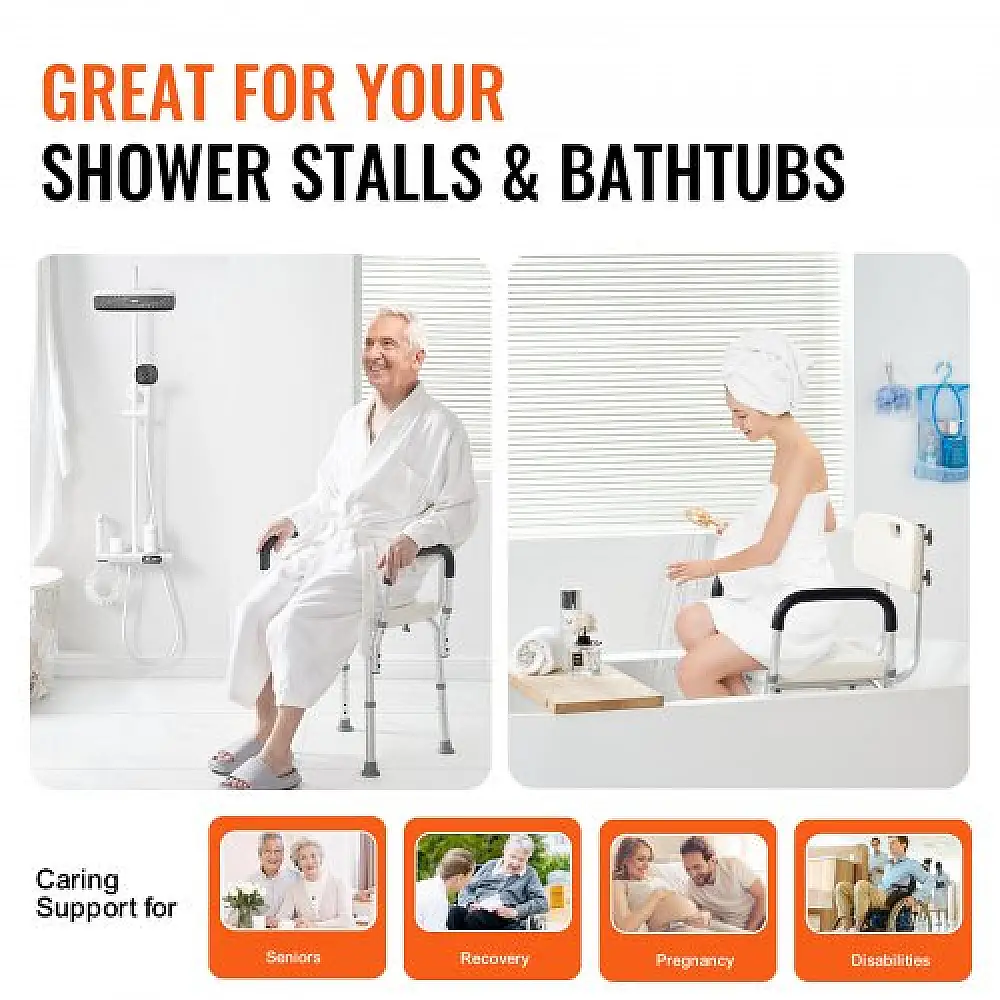 Καρέκλα Ντους VEVOR με Πλάτη, Ρυθμιζόμενο Ύψος, Αντιολισθητική, 158.8 kg Χωρητικότητα  LYYFXFLHJPESAQLY8V0