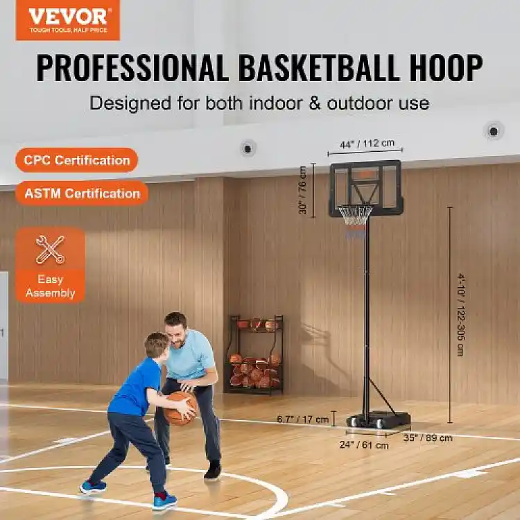 Ρυθμιζόμενη Μπασκέτα VEVOR 4-10 ft με Βάση και Ρόδες, 44" για Εξωτερικό/Εσωτερικό Χώρο  LQK44CKWDJ00OBGUSV0