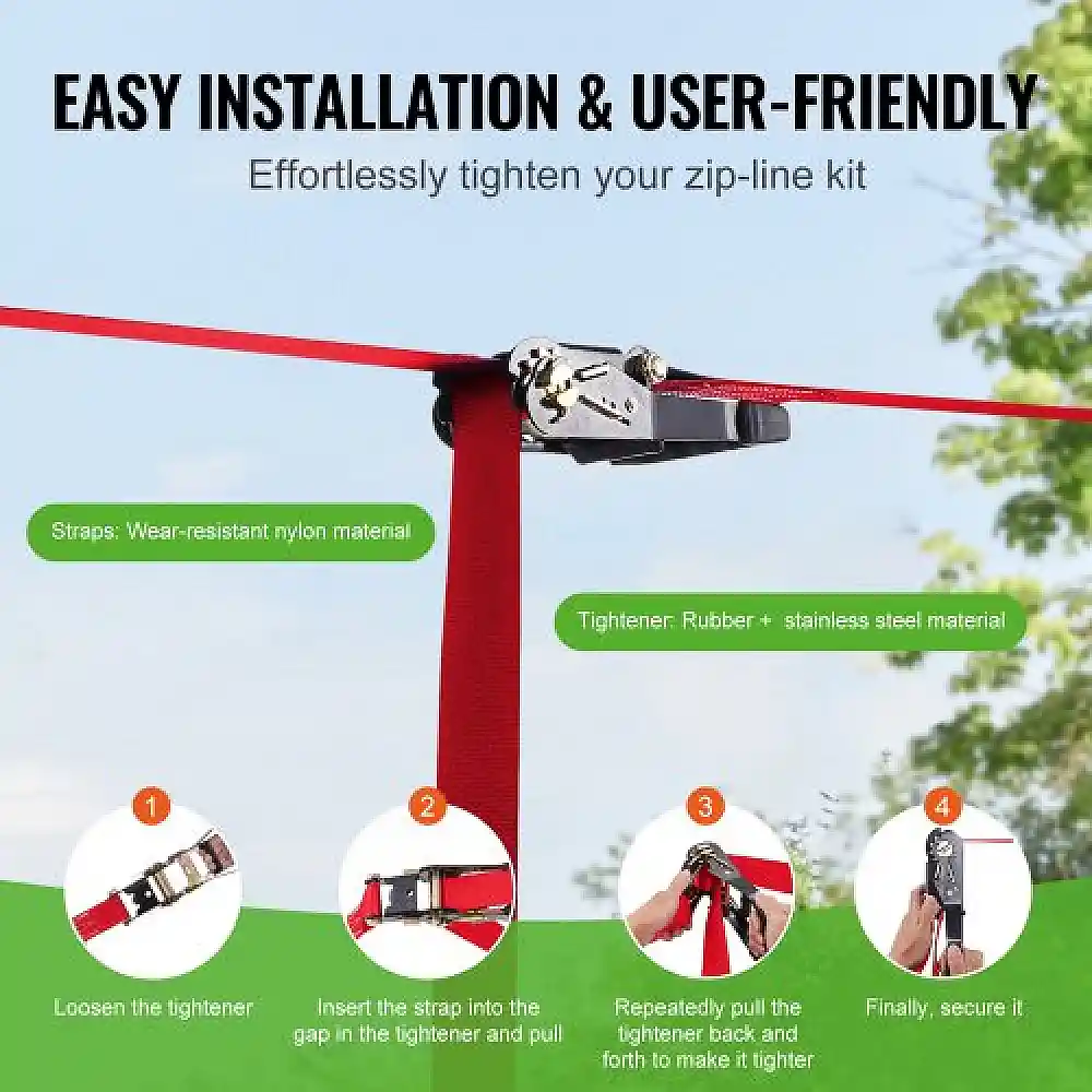 Σετ Zipline VEVOR 65 ft για Παιδιά & Ενήλικες, έως 500 lb, με Ζώνη Ασφαλείας, Κάθισμα & Χειρολαβή  SSHSTJ65YCNL00VV5V0
