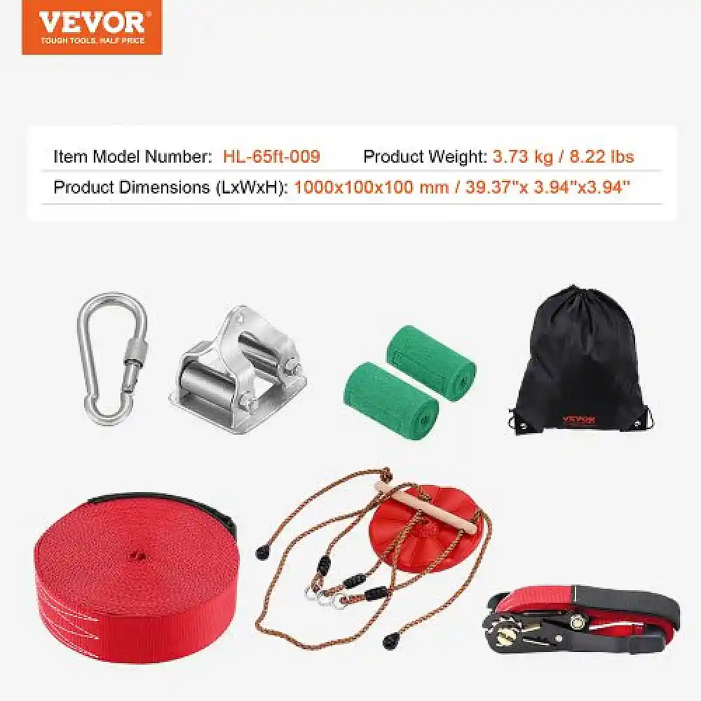 Σετ Zipline VEVOR 65 ft για Παιδιά & Ενήλικες, έως 500 lb, με Ζώνη Ασφαλείας, Κάθισμα & Χειρολαβή  SSHSTJ65YCNL00VV5V0