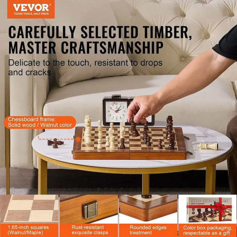 Σετ Σκακιού VEVOR Μαγνητικό Ξύλινο 15", 2-σε-1 Σκάκι & Ντάμα, Πτυσσόμενη Σκακιέρα για Ενήλικες & Παιδιά, Φορητό Δώρο Ταξιδιού  MZGJXQ15YCSS1DS5BV0