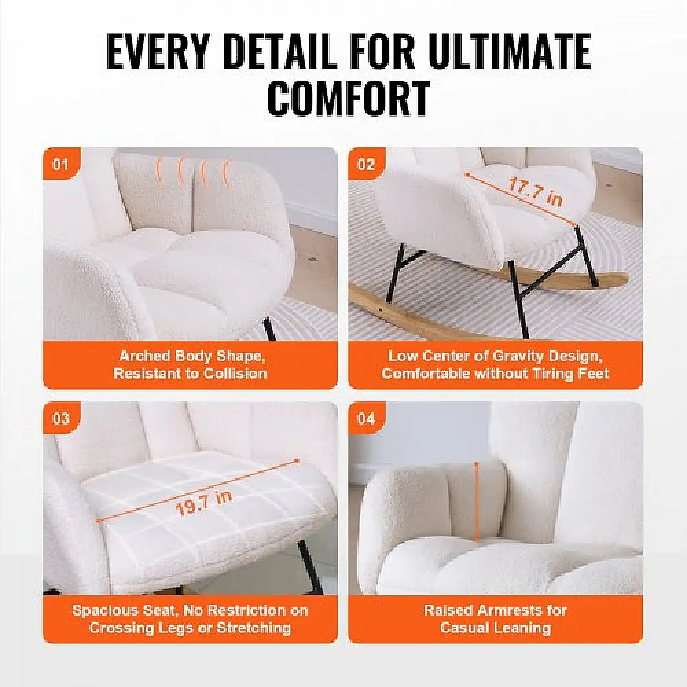 Καρέκλα Κουνιστή VEVOR για Βρεφικό Δωμάτιο, Υφασμάτινη Επένδυση, Λευκή  WYBBYKDYWQYWEQNVNV0