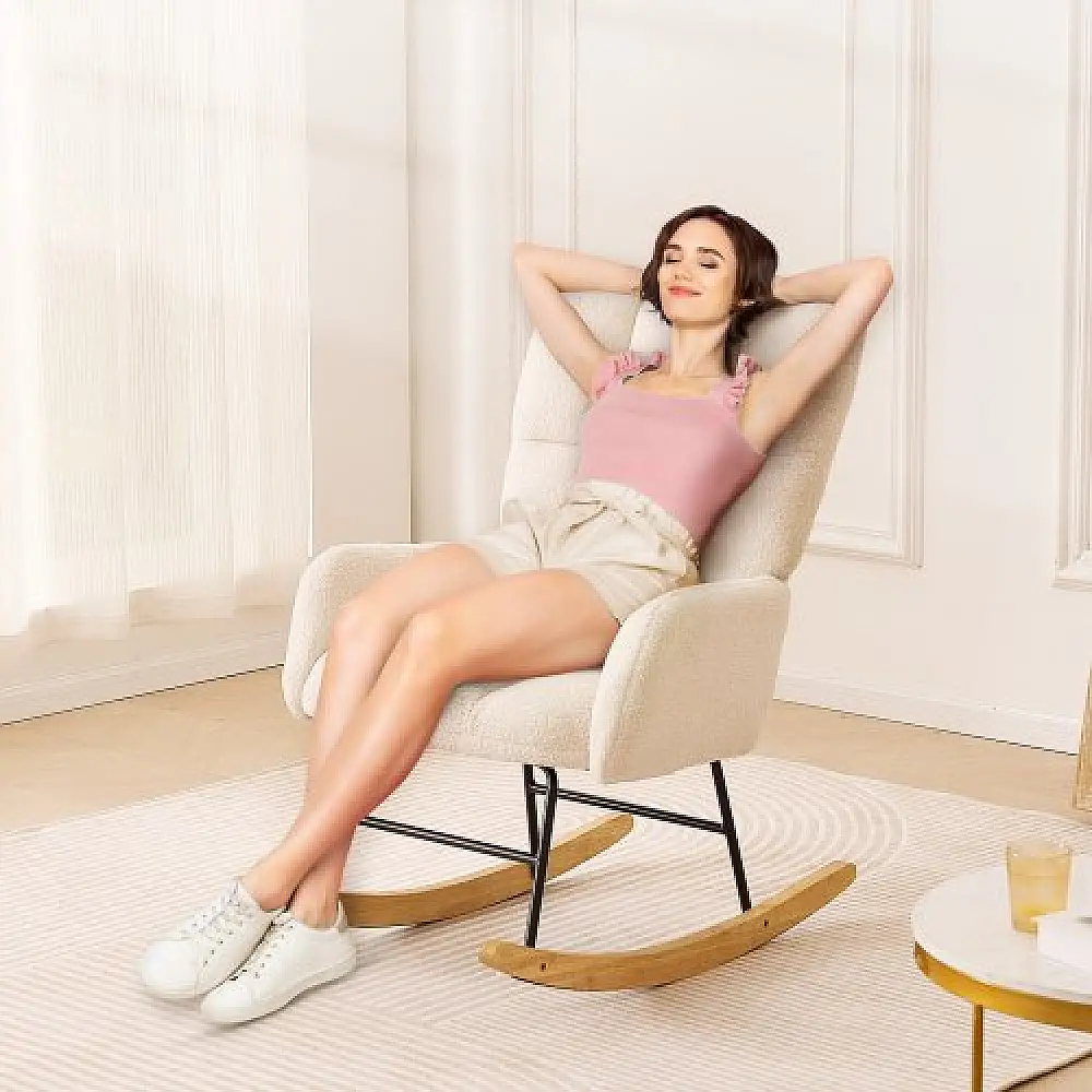 Καρέκλα Κουνιστή VEVOR για Βρεφικό Δωμάτιο, Υφασμάτινη Επένδυση, Λευκή  WYBBYKDYWQYWEQNVNV0