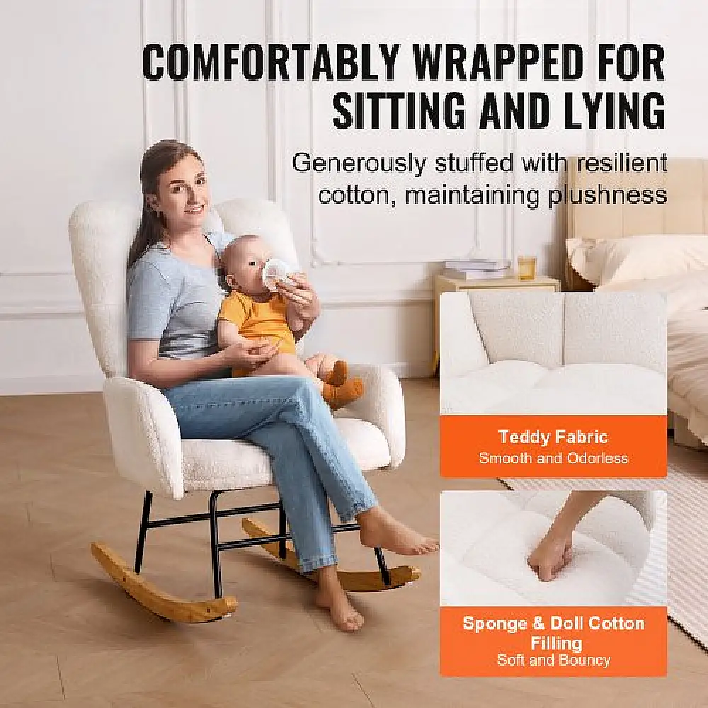 Καρέκλα Κουνιστή VEVOR για Βρεφικό Δωμάτιο, Υφασμάτινη Επένδυση, Λευκή  WYBBYKDYWQYWEQNVNV0