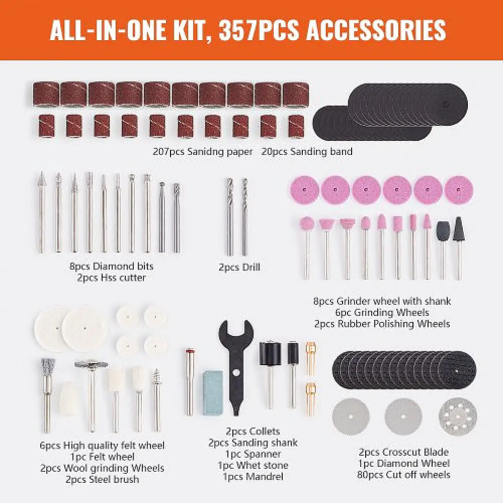 Σετ Αξεσουάρ Περιστροφικού Εργαλείου VEVOR 357τμχ  XZGJFJT361PCS9FE3V0
