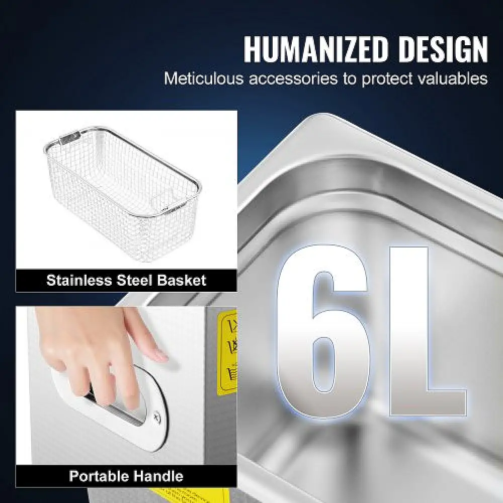 VEVOR Υπερηχητικό Καθαριστικό 6L με Ψηφιακό Χρονοδιακόπτη και Θερμαντήρα για Κοσμήματα  JPS-30ACSBQXJ0001V2