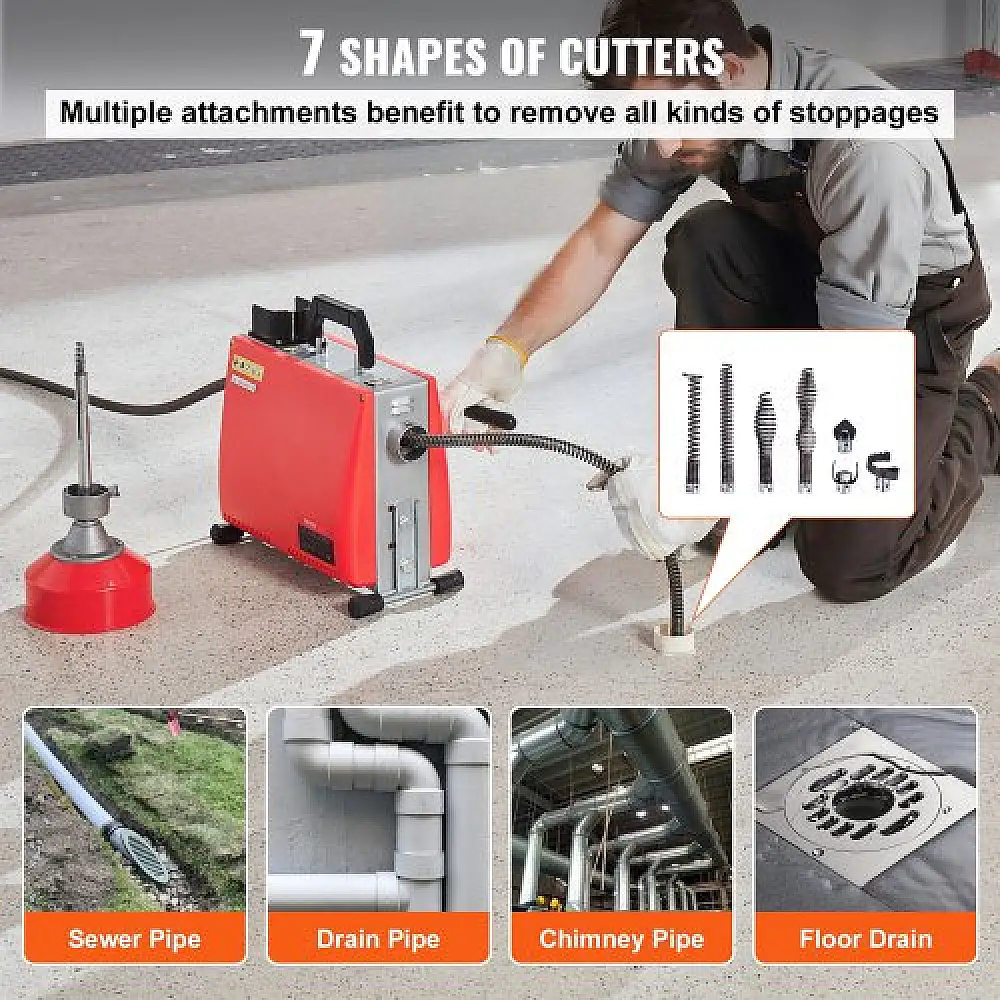 VEVOR Μηχανή Καθαρισμού Αποχέτευσης 20m x 16mm 250W Χειροκίνητο Τροφοδοτικό  XSGDSTJ250W540ZG9V2