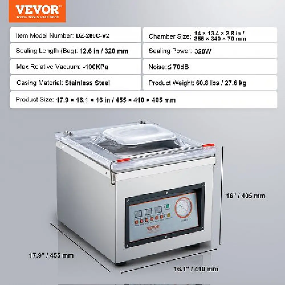VEVOR Θάλαμος Συσκευασίας Κενού, 320W, για Υγρά Τρόφιμα και Κρέατα, 12.6" Σφράγιση, Οικιακή και Επαγγελματική Χρήση  TSQSZKFKJTSYKZ1HEV2