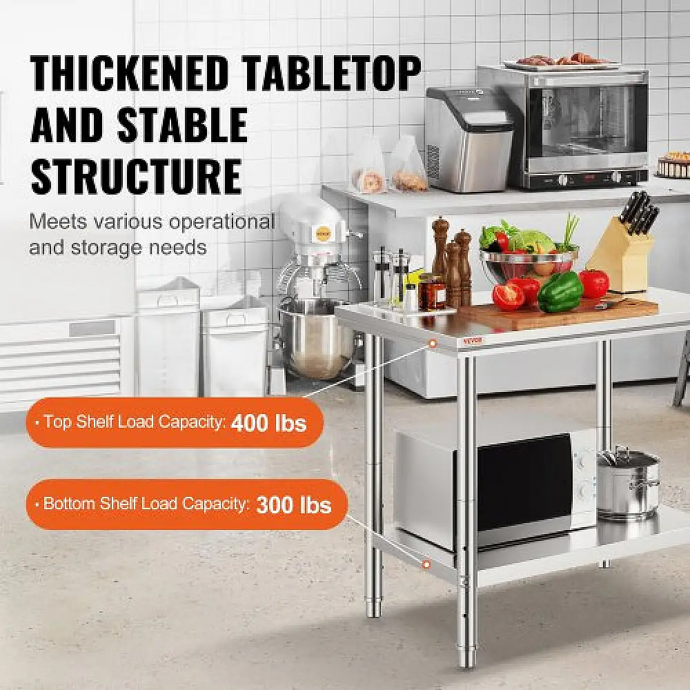 Τραπέζι Εργασίας VEVOR 60x90x80cm Ανοξείδωτο με Κάτω Ράφι για Επαγγελματική Κουζίνα  60X90X80CFGZT0001V0