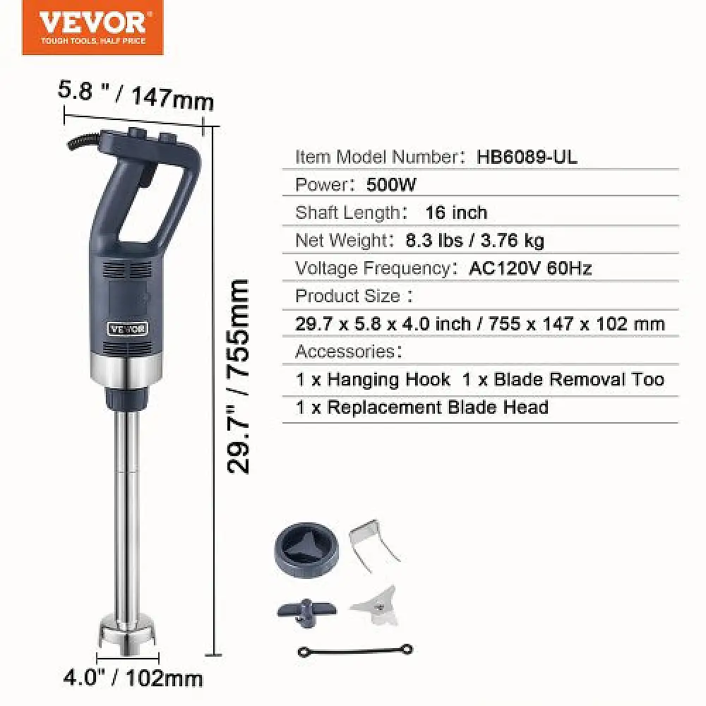 Επαγγελματικός Ραβδομπλέντερ VEVOR 500W για Σούπες & Σάλτσες  ZXSCJBQ500WBHM0FZV2