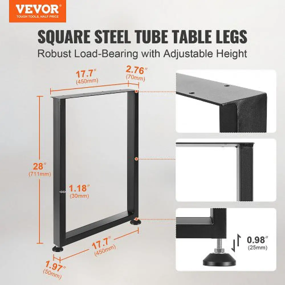 Ρυθμιζόμενα Πόδια Επίπλων VEVOR 711.2MM, Σετ 2 Μαύρα Πόδια Γραφείου από Ατσάλι  FXZTHSGFX28XXZDT7V0