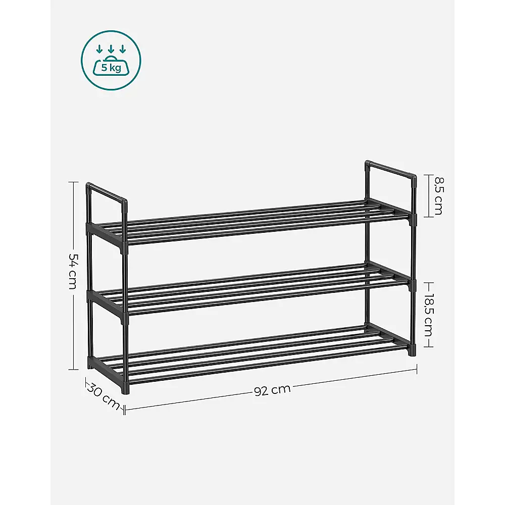 SONGMICS Μεταλλική Παπουτσοθήκη 3 Επιπέδων Στοιβαζόμενη 30 x 92 x 54 εκ , Μαύρη, LSA13BKV1 