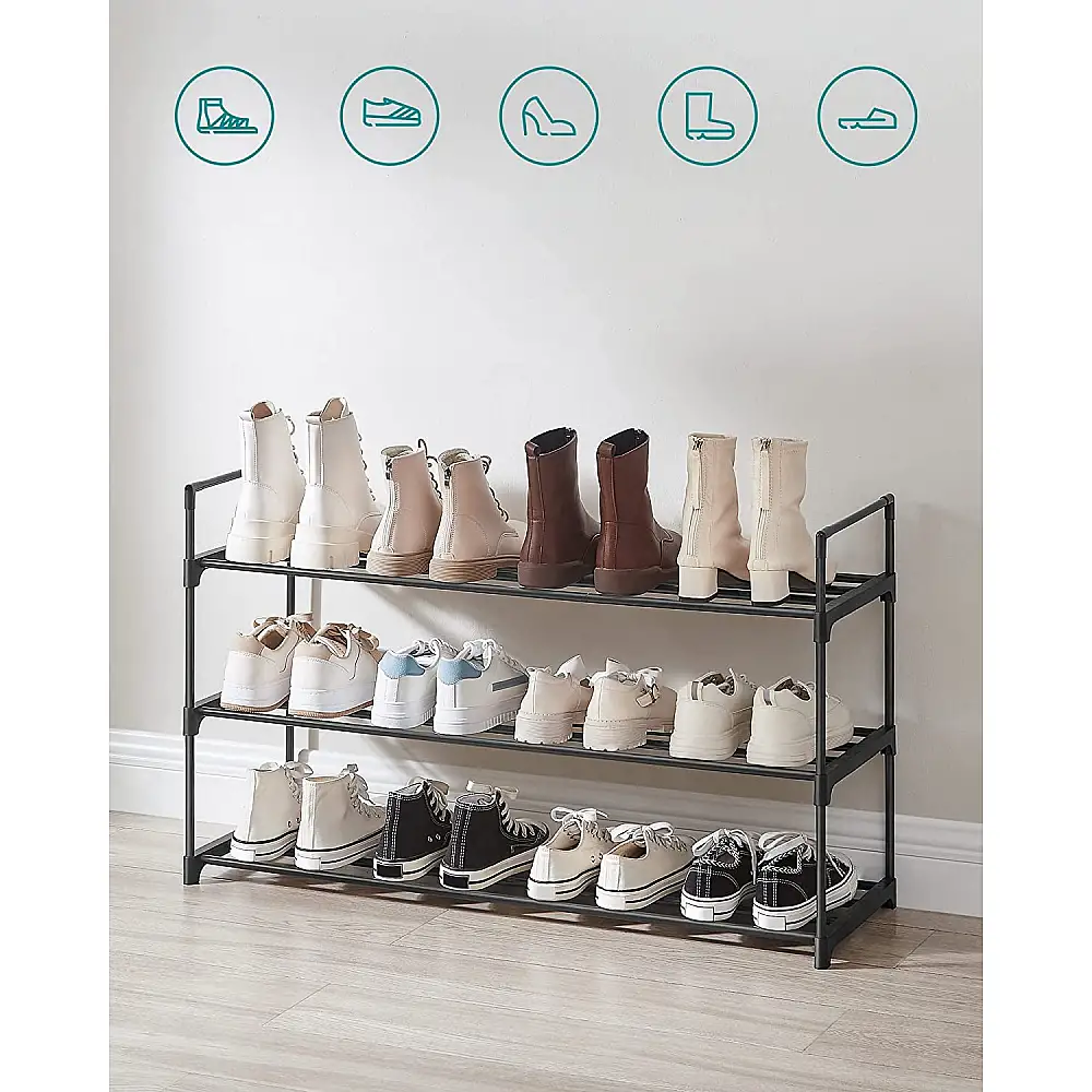 SONGMICS Μεταλλική Παπουτσοθήκη 3 Επιπέδων Στοιβαζόμενη 30 x 92 x 54 εκ , Μαύρη, LSA13BKV1 