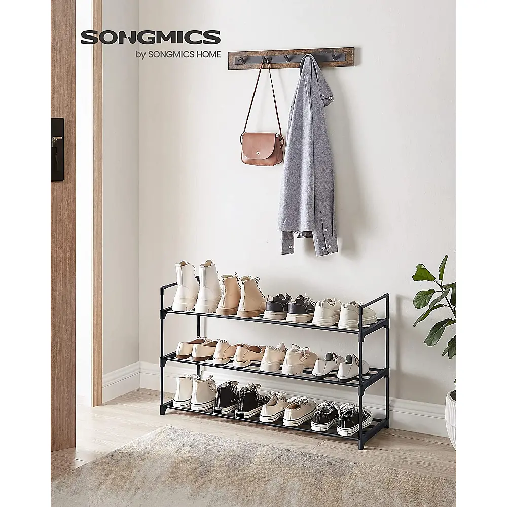 SONGMICS Μεταλλική Παπουτσοθήκη 3 Επιπέδων Στοιβαζόμενη 30 x 92 x 54 εκ , Μαύρη, LSA13BKV1 