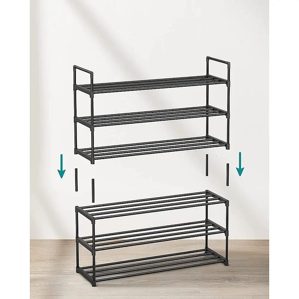 SONGMICS Μεταλλική Παπουτσοθήκη 3 Επιπέδων Στοιβαζόμενη 30 x 92 x 54 εκ , Μαύρη, LSA13BKV1 