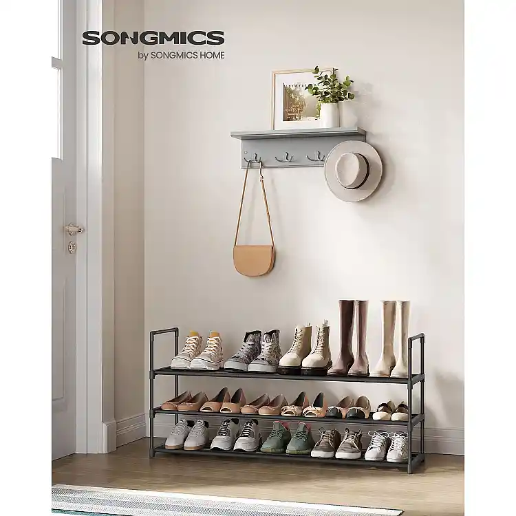 SONGMICS 3-Επίπεδη Παπουτσοθήκη, Μεταλλική, Χωράει 15-18 Ζευγάρια, Στοιβαζόμενη, 116x30x55 εκ., Μαύρη 
