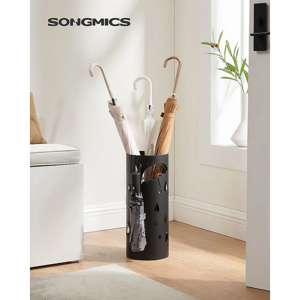 Βάση Ομπρελών SONGMICS, Μεταλλική, με Δίσκο Νερού και 4 Γάντζους, Μαύρη 