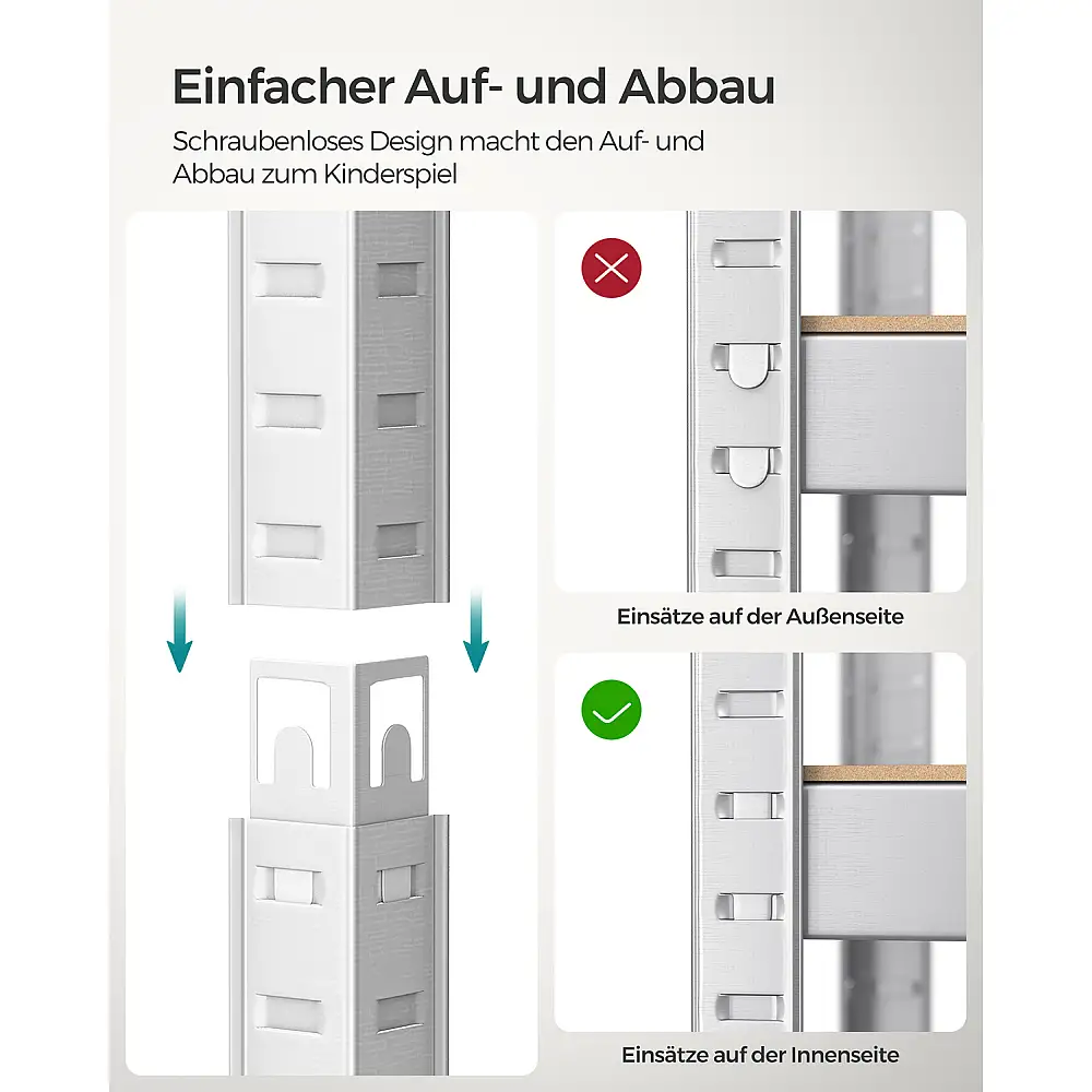 Ράφι SONGMICS 5 Επιπέδων, Χωρίς Βίδες, 650 kg, 30x75x150 cm, Ασημί 