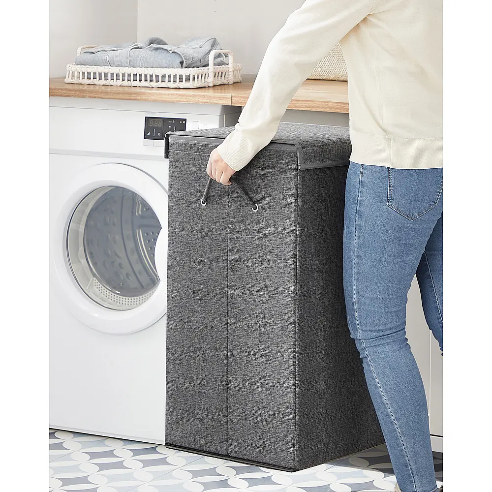 SONGMICS Καλάθι Απλύτων 142L Διπλού Διαμερίσματος 63 x 33 x 53 cm Σκούρο Γκρι, LCB002G02 