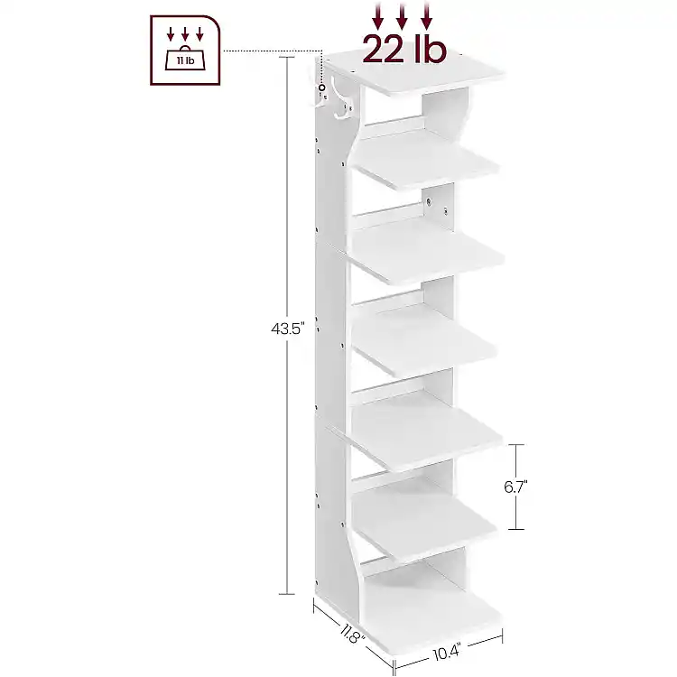 VASAGLE Zapatero Vertical 7 Niveles, Blanco 