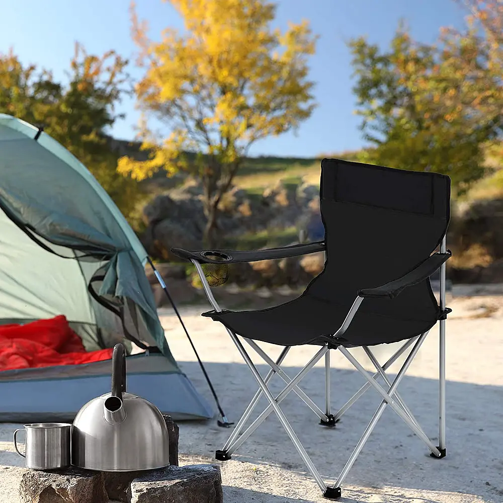 SONGMICS Σετ 2 τμχ Πτυσσόμενες Καρέκλες Camping 64 x 60 x 100 cm με Μπράτσα και Θήκη για Ποτήρι, Μέγιστο Βάρος 120 κιλά, Μπλε GCB02BU 